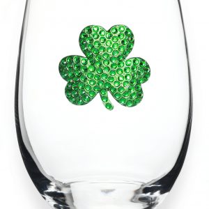 Shamrock Jeweled Stemless Wine Glass