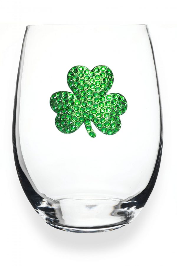 Shamrock Jeweled Stemless Wine Glass